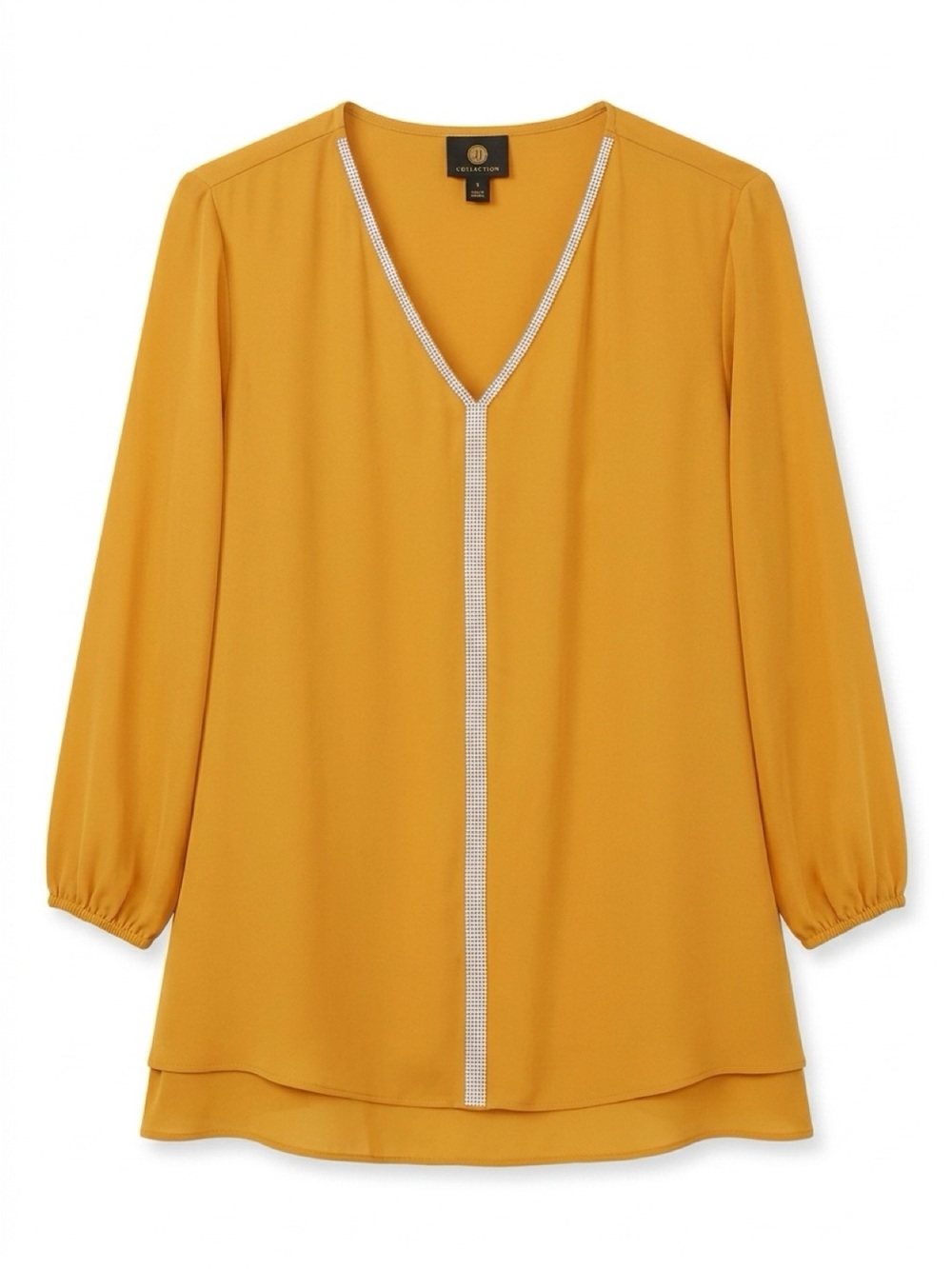 JM Collection Mustard V-Neck Tunic with Rhinestone Trim